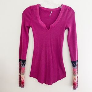 Free People Thermal Top with Knit Sleeves XS Long Sleeves